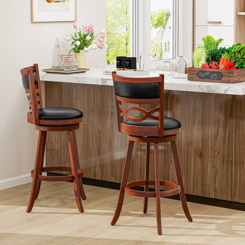 Gymax 29'' Bar Height Stools Set of 2 w/Rubber Wood Frame Faux Leather