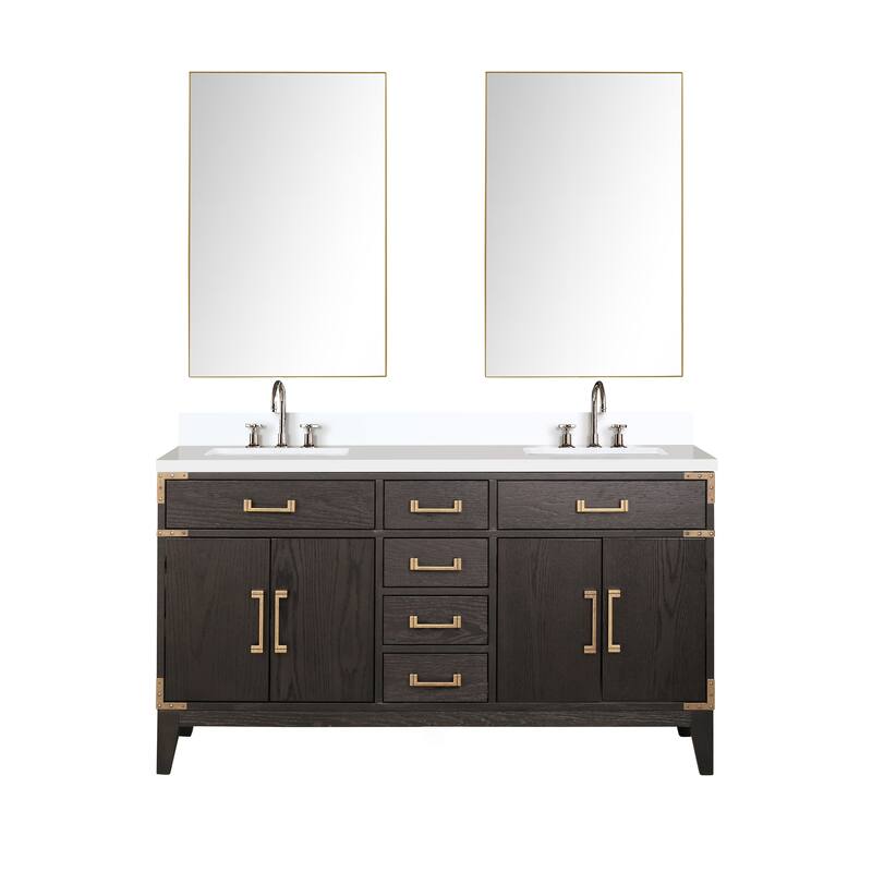 Laurel 60 in W x 22 in D Black Oak Double Bath Vanity, Cultured Marble Top, Faucet Set, and 28 in Mirrors