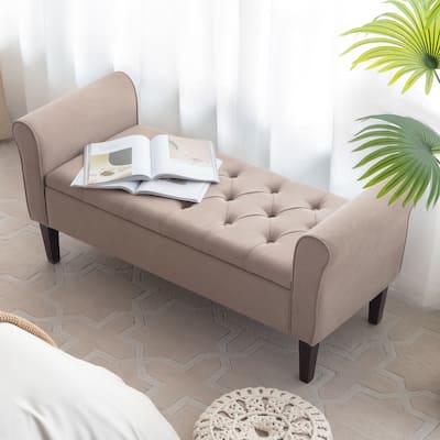 Arm Fabric Storage Ottoman Bench with Solid Wood Legs, 48"W x 18"D x 23"H