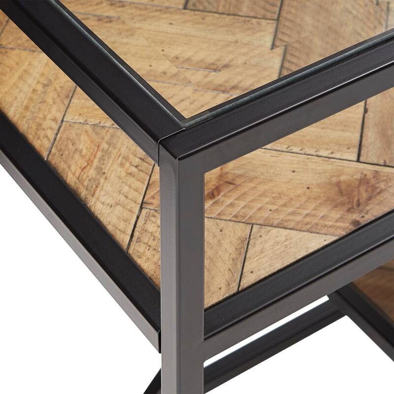 Kita Black Metal Parquet Wood and Glass Sofa Table by iNSPIRE Q Modern - Sofa Table