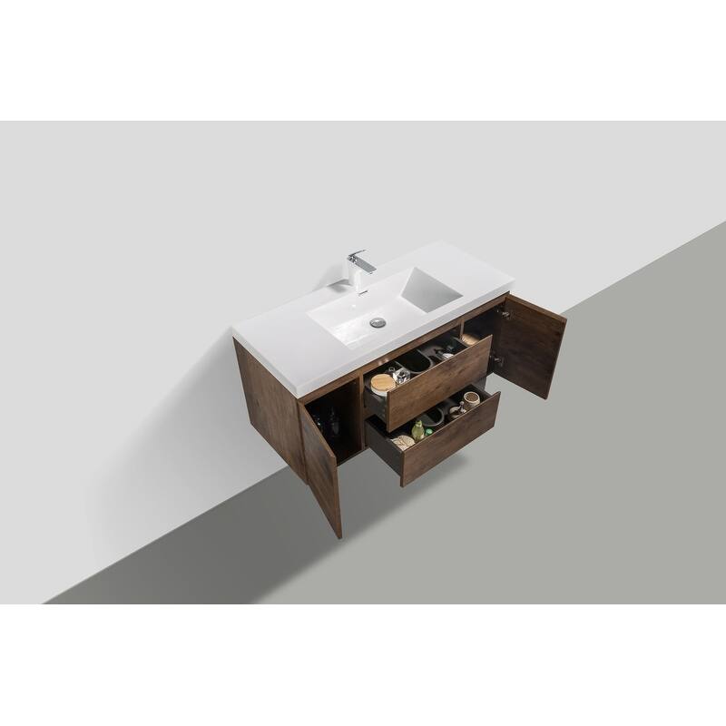 ABRUZZO 48" Floating Bathroom Vanity with Integrated Resin Top Basin 2 Cabinets 2 Soft Close Drawers Full Assembly