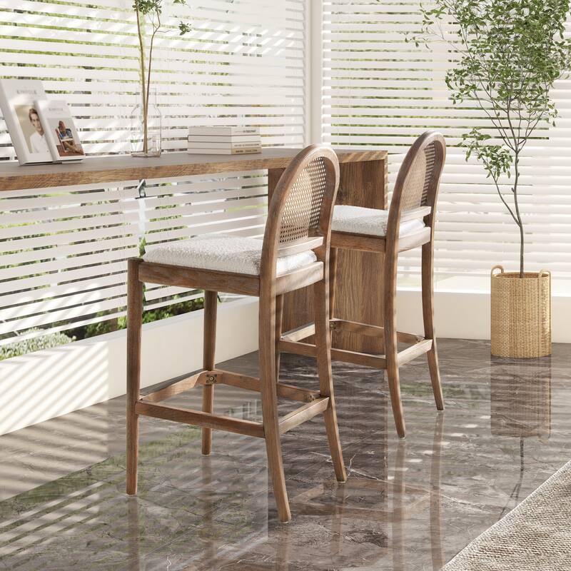 Curved Back Cane Rattan Bar Stool