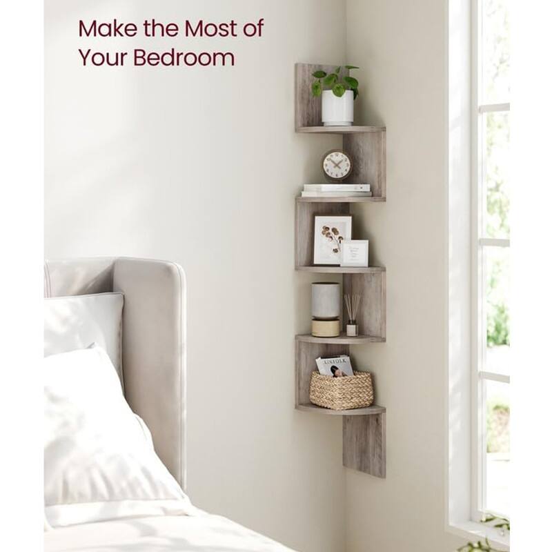 5-Tier Floating Corner Bookshelf Corner Shelf Wall Mount