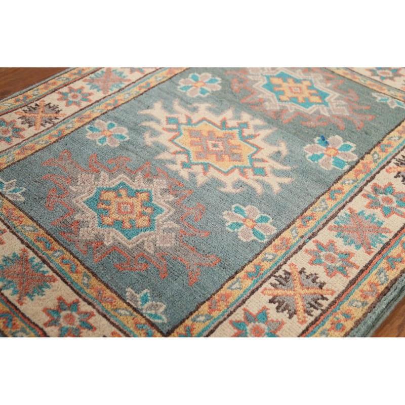 Geometric Kazak Accent Rug Hand-Knotted Wool Carpet - 2'1"x 2'10"
