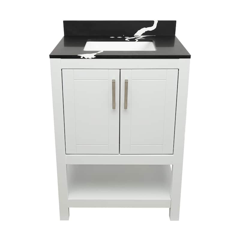 Taos 25" Bathroom Vanity with Cultured Marble Vanity Top Sink in White with White Basin