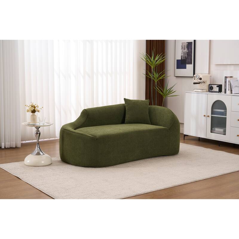 LY-048 Compression Curved Chaise Longue Chair Indoor, Modern Chenille Loveseat Couch