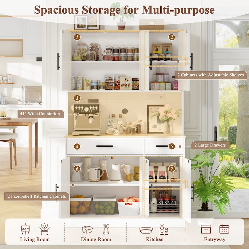 Kitchen Pantry Storage Cabinet with Outlets & USB Ports - N/A