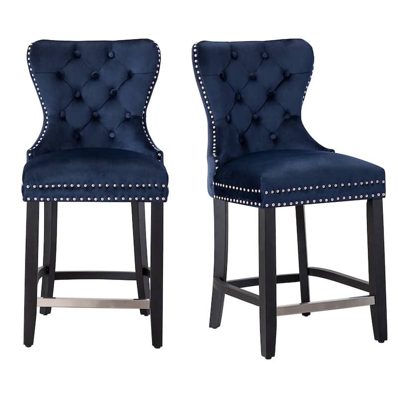 Carter 24" Wingback Tufted Nailhead Counter Stool (Set of 2)