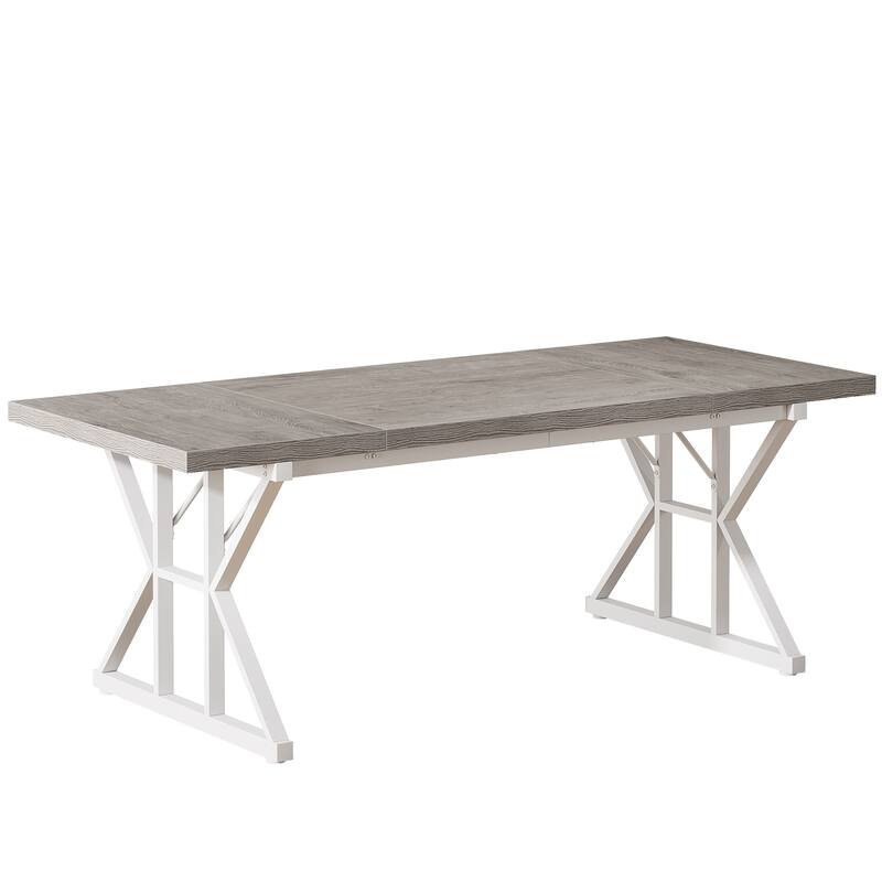 71" Farmhouse Dining Table X-Trestle Metal Legs Grey & White