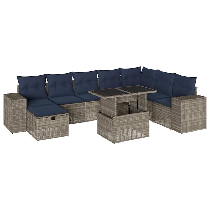 vidaXL Patio Sofa Set with Cushions Sectional Couches 9 Piece Poly Rattan - 24.4 x 24.4 x 27.2