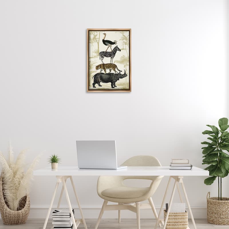 Stupell Tower of Safari Animals Framed Floater Canvas Wall Art Design By Victoria Barnes