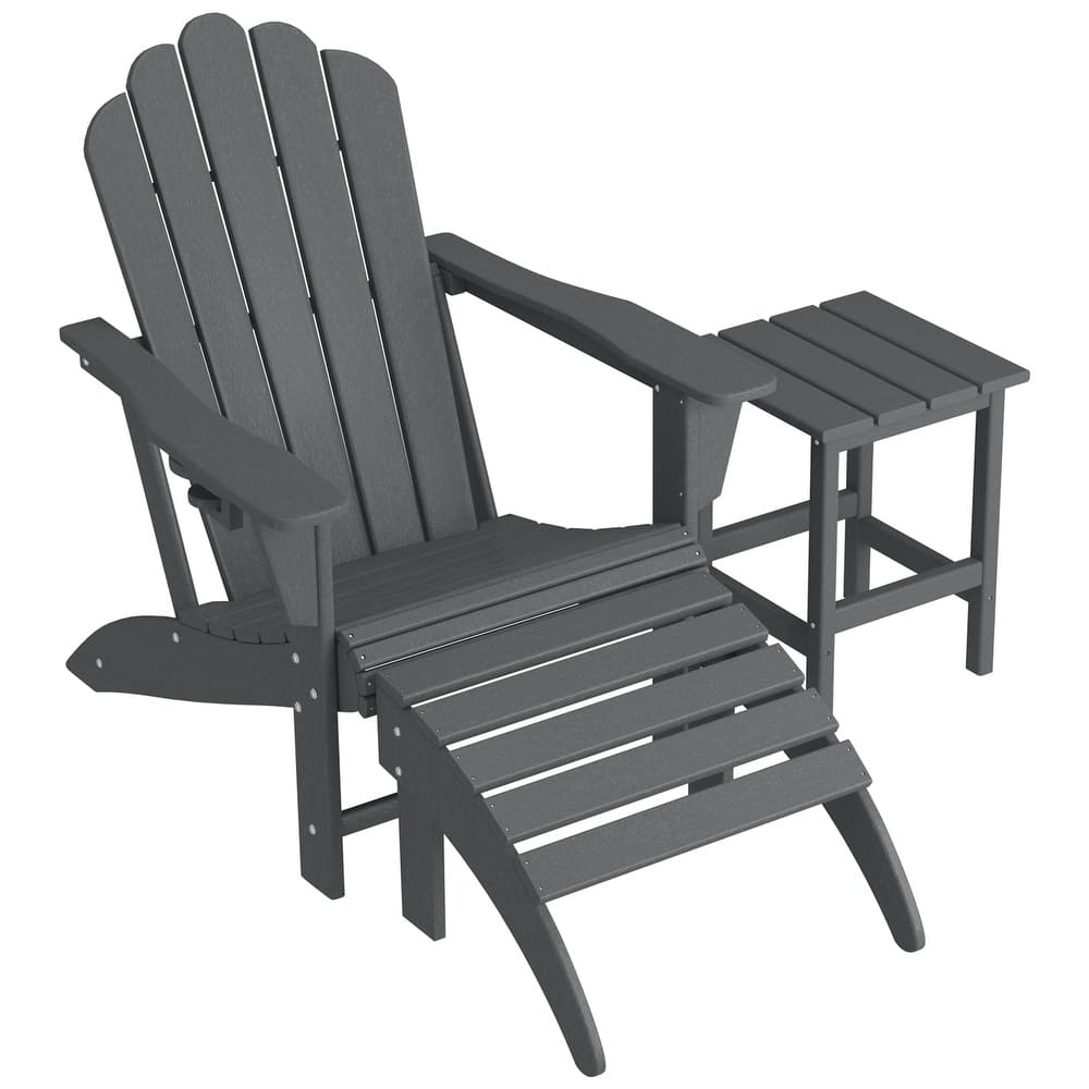 Aderson Outdoor Poly Adirondack Chair with Side Table and Ottoman