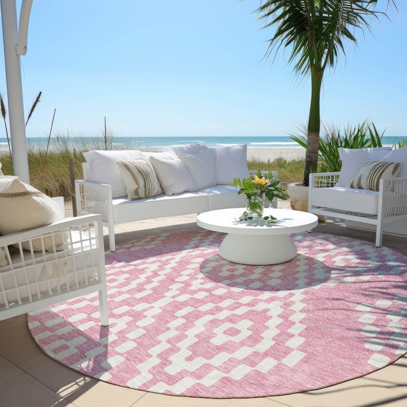 Machine Washable Indoor/ Outdoor Chantille Boho Moroccan Rug - Pink - 8' x 8'