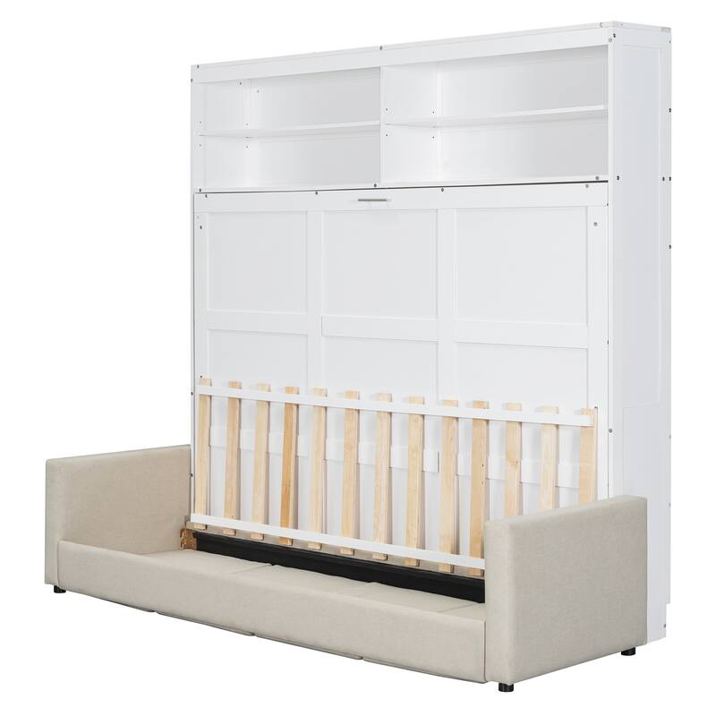 Queen Size Murphy Bed Wall Bed with Sofa,White