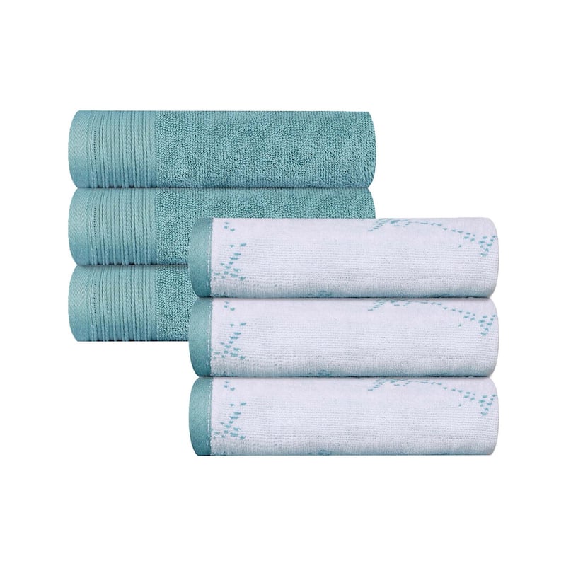 Superior Cotton Solid and Marble Hand Towel Set of 6