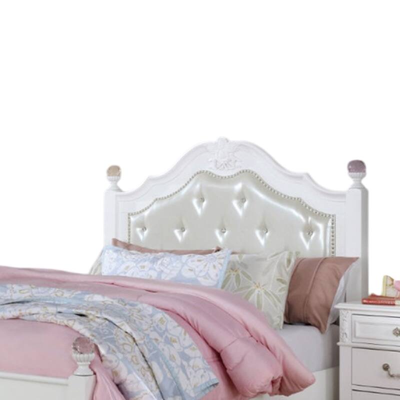 Bela Full Size Bed w Button Tufted Headboard, White Faux Leather