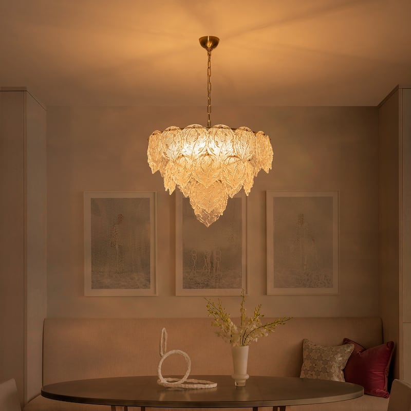 Luxury Gold Chandelier with Double-Tier Clear Glass Leaves