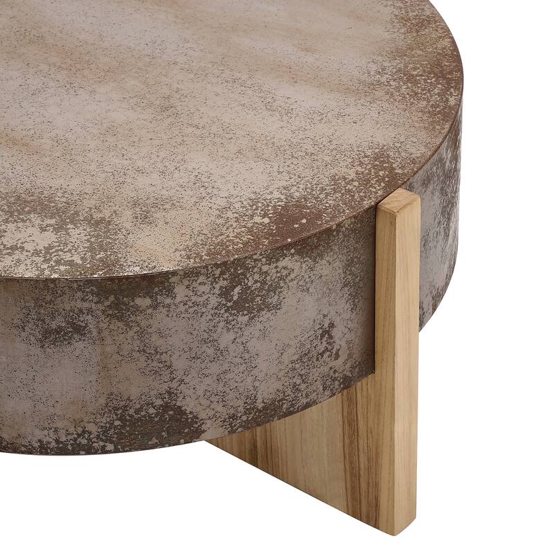 Rustic Coffee Table with Burnt Solid Wood Legs, Distressed Antique Rust Finish Tabletop, Farmhouse Industrial Center Table