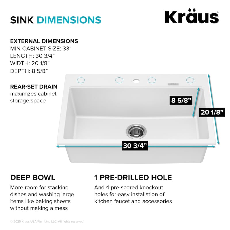 KRAUS Granite 31 inch 1-Bowl Undermount Drop-in Kitchen Sink