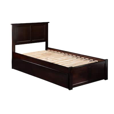 Twin Size Platform Bed with Trundle - Espresso Finish, Modern Design, Space Saving Furniture
