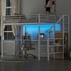 preview thumbnail 1 of 30, Full Size Metal Loft Bed with Desk, Storage Staircase, Small Wardrobe and LED Light White