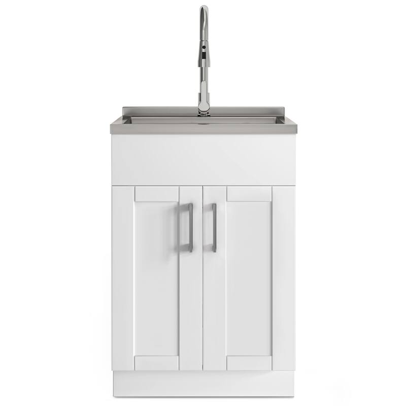WYNDENHALL Marina Transitional Laundry Cabinet with Faucet and Stainless Steel Sink