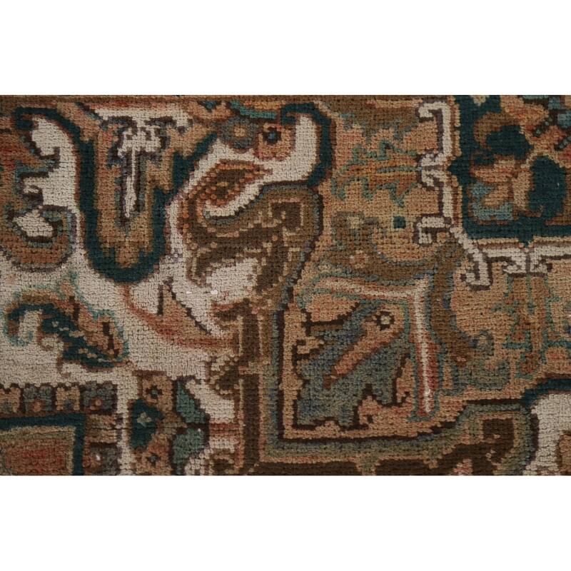 Hand Knotted Oriental 100% Wool Carpet Traditional Floral Oranges & Rust Heriz Area Rug - 9' 9'' X 6' 6''