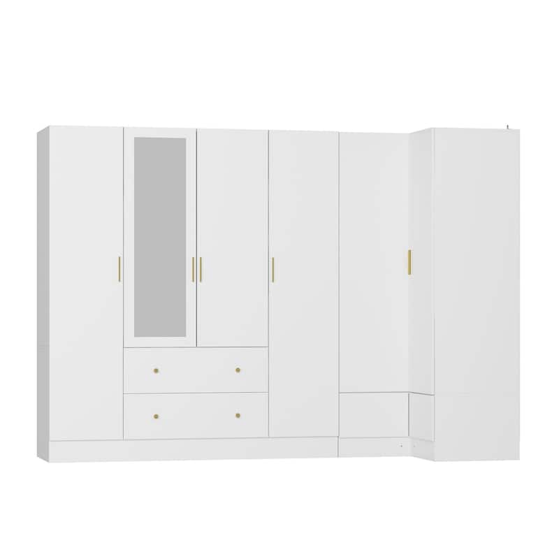 63"W Family Wardrobe/Armoire/Closet by Timechee with Mirror Doors