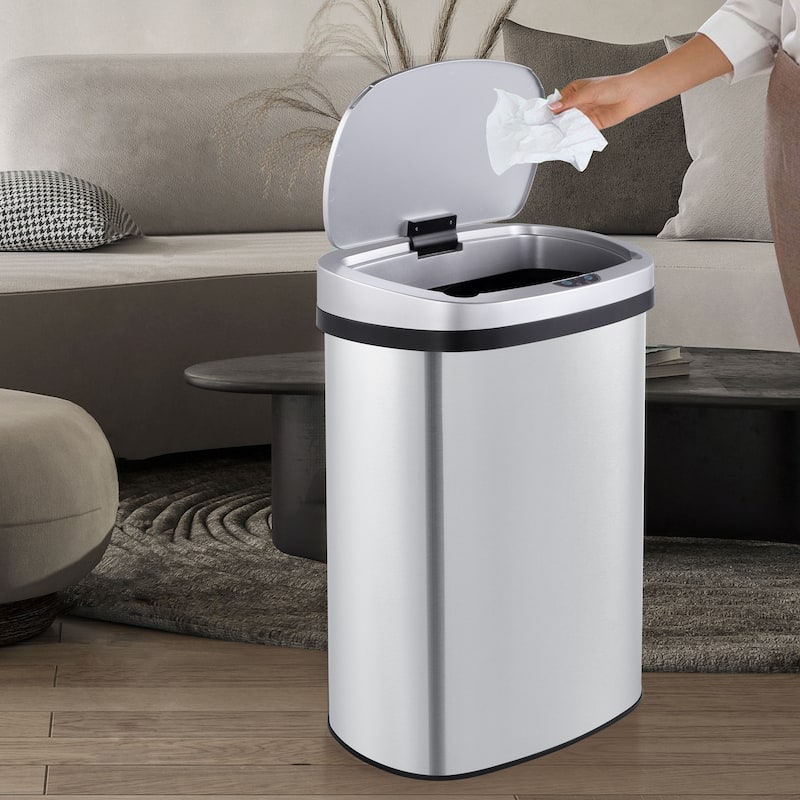 Innovaze 13 Gal./50 Liter Stainless Steel Oval Motion Sensor Trash Can for Kitchen