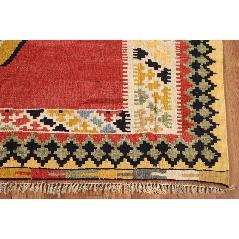 Kilim Qashqai Persian Vintage Rug Flatweave Tribal Wool Carpet - 5'5"x 8'1"