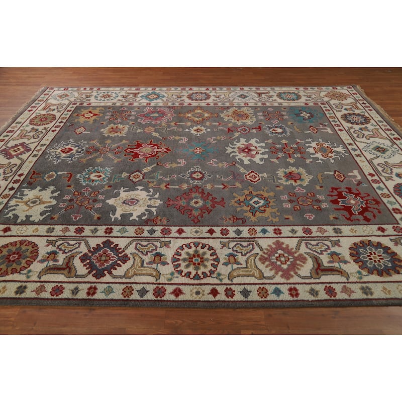 Hand Knotted Oriental 100% Wool Carpet Transitional All-Over Greys & Charcoal Oushak Area Rug - 10' 1'' X 8' 2''