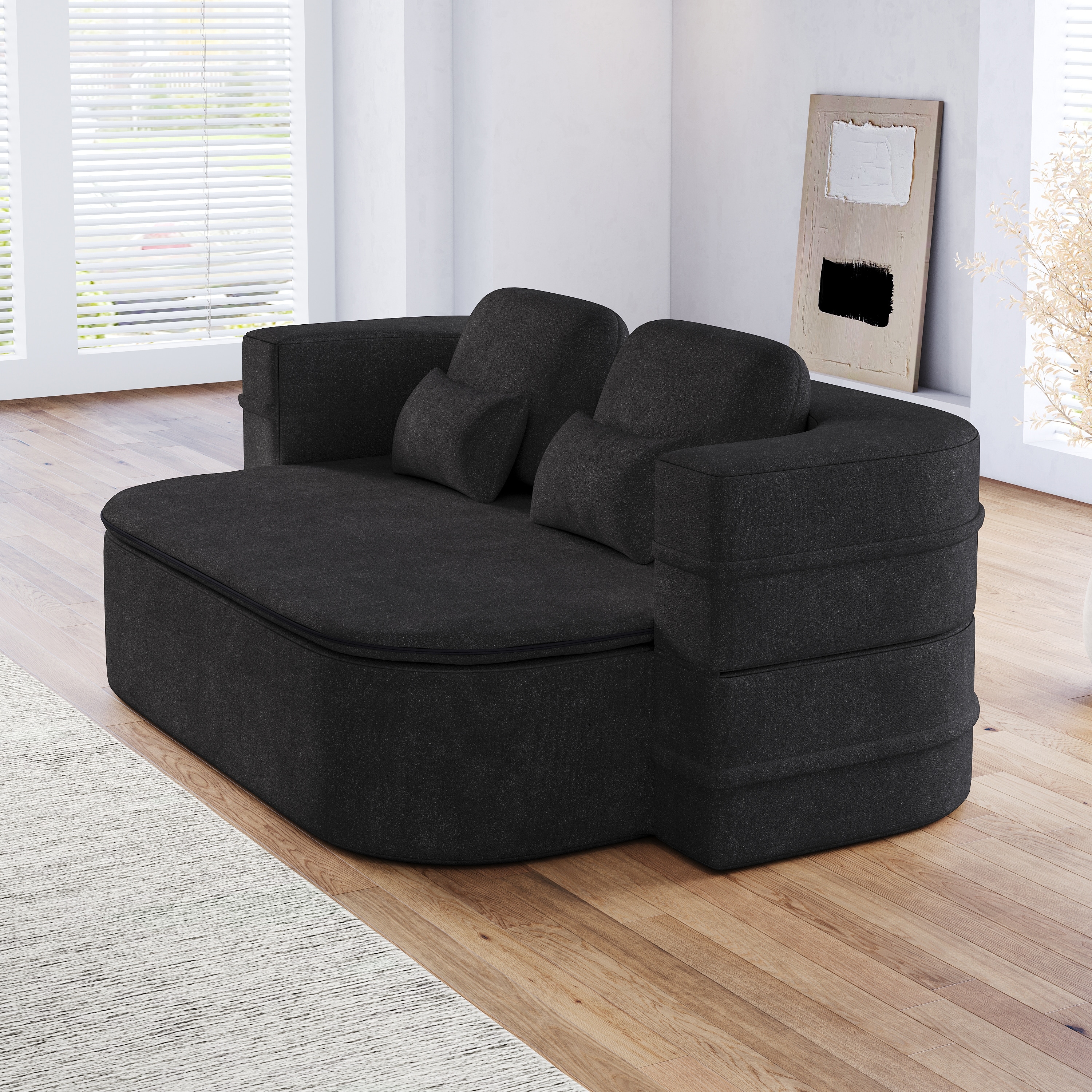 75" 2-in-1 Foldable Chenille Sofa Bed with Blanket for Living Room
