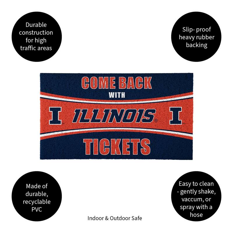 University of Illinois 28 in. x 16 in. PVC "Come Back With Tickets" Trapper Door Mat