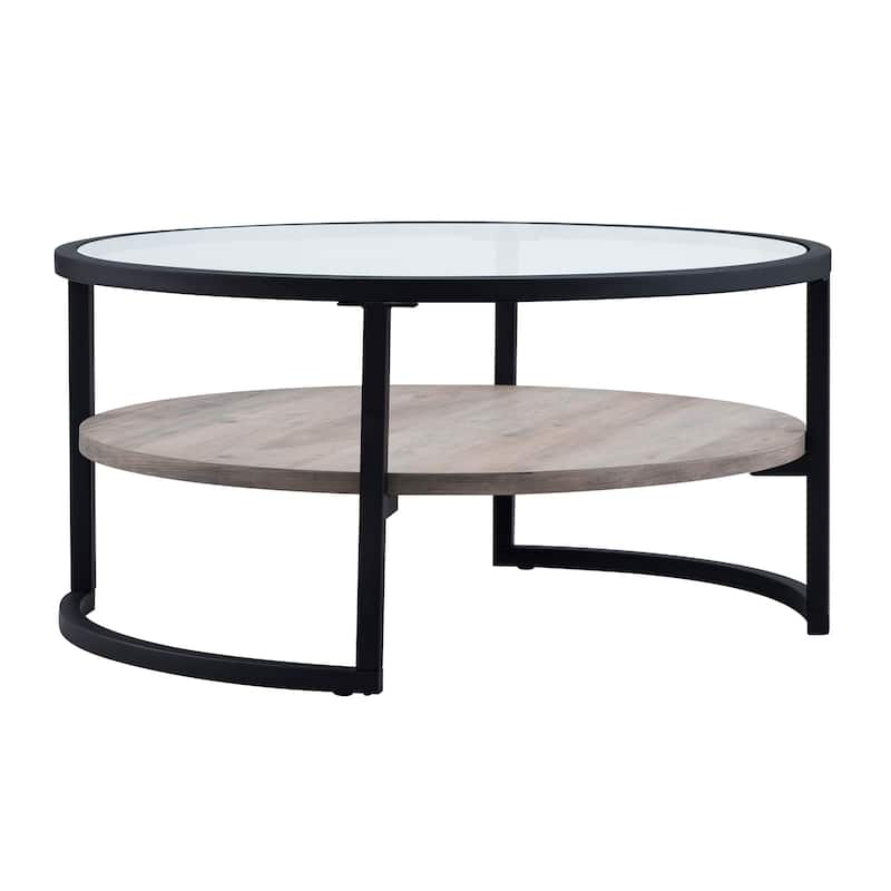 Carbon Loft Mornie Coffee Table in Blackened Bronze with Oak Shelf