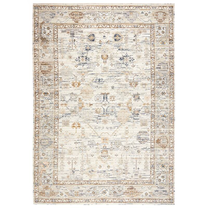 Terra by Obeetee Ava Diamond Medallion Ivory Rug - Lavender/Ivory - 2'2" x 7'6"