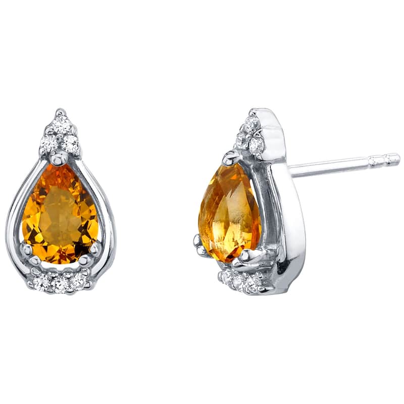 Sterling Silver 1ct Citrine Pear Stud Earrings