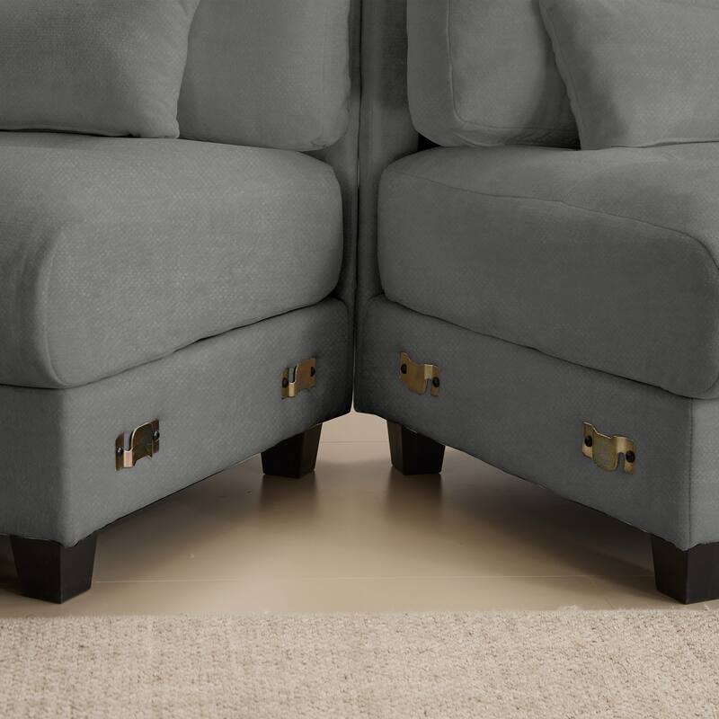 GDFStudio - 4-Seater Adjustable Backrest 119" Chenille Sofa with 2 Ottomans and 4 Throw Pillows