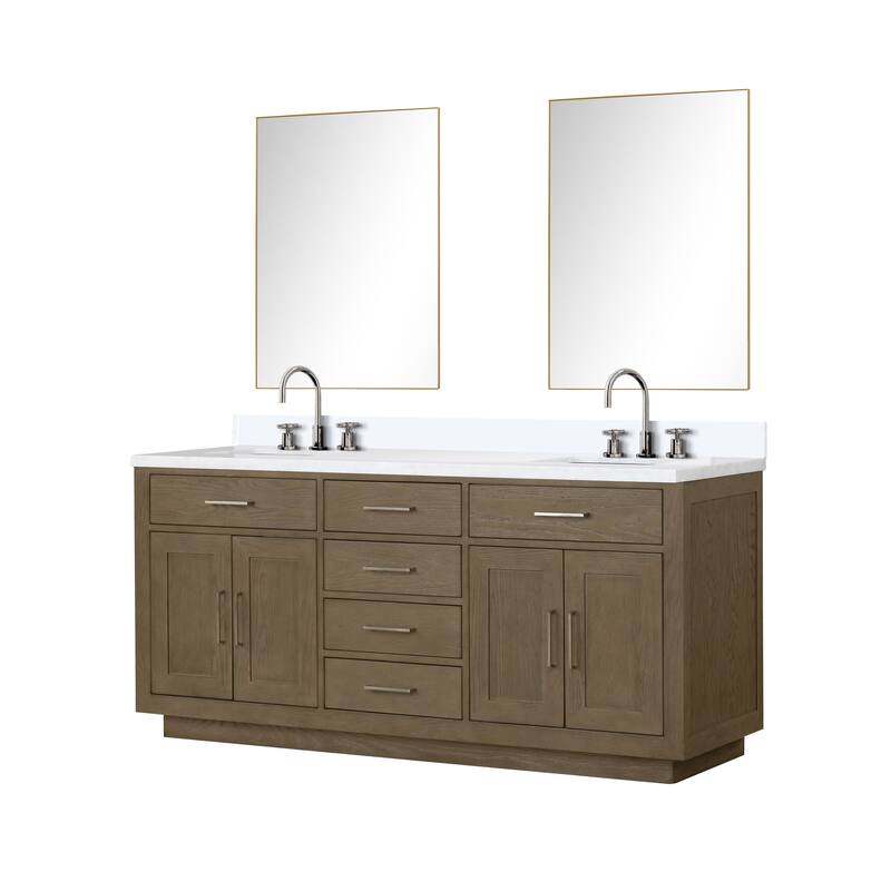 Abbey 60 in W x 22 in D Black Oak Double Bath Vanity, Cultured Marble Top, Faucet Set, and 28 in Mirrors