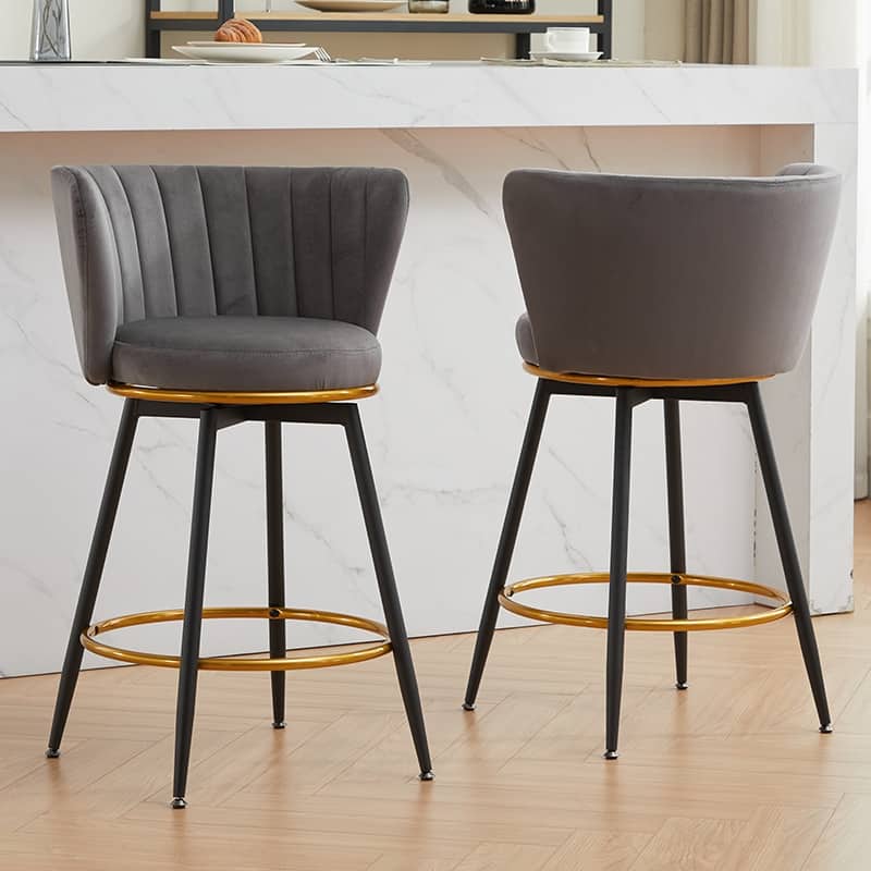 Ostweer Furniture Set of 2 360째 Swivel Upholstered Barstools - Beige