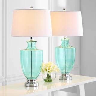 SAFAVIEH Lighting 30-inch Desiree Glass Seafoam Green Table Lamp (Set of 2) - 16"W x 16"D x 30"H