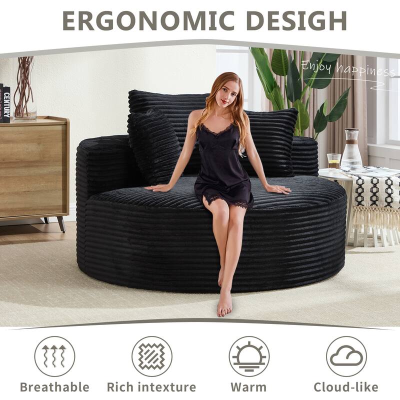 Sectional Modular Daybed Couch, Round Sofa Bed with Memory Foam, Sleeper Sofa with Removable Cushions - Black