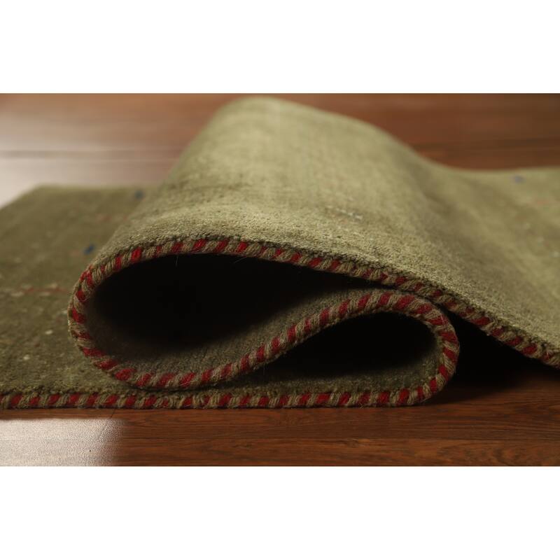 Hand Knotted Oriental 100% Wool Carpet Tribal Animal Pictorial Green Gabbeh Area Rug - 5' 3'' X 3' 0''