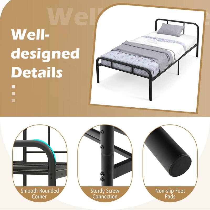Gymax Twin Bed Frame Metal Platform Bed Base w/ Headboard & Footboard