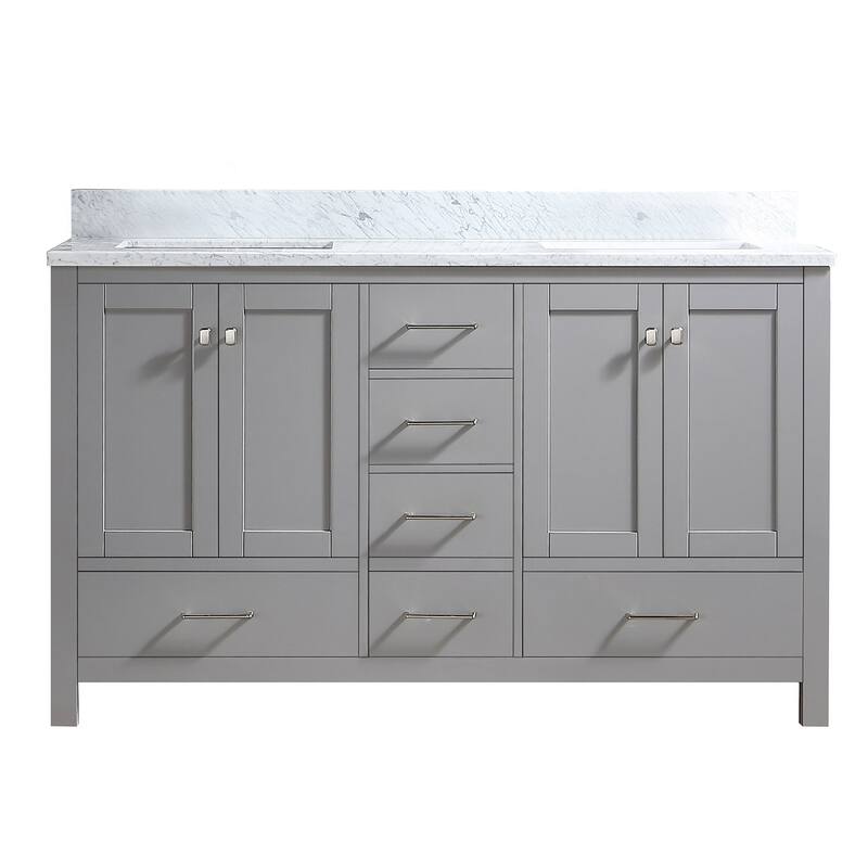 PROOX 60" Bath Cultured Marble Vanity Top Double Rectangle Sink