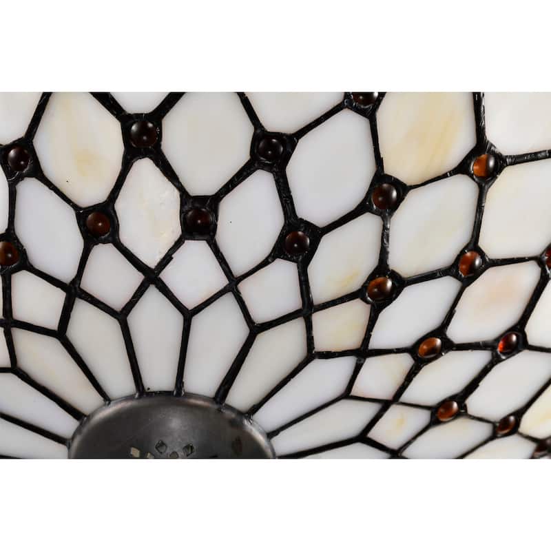 Celand Ivory with Amber Beads Flushmount Ceiling Lamp Tiffany Style Glass Shade - Ivory-Amber