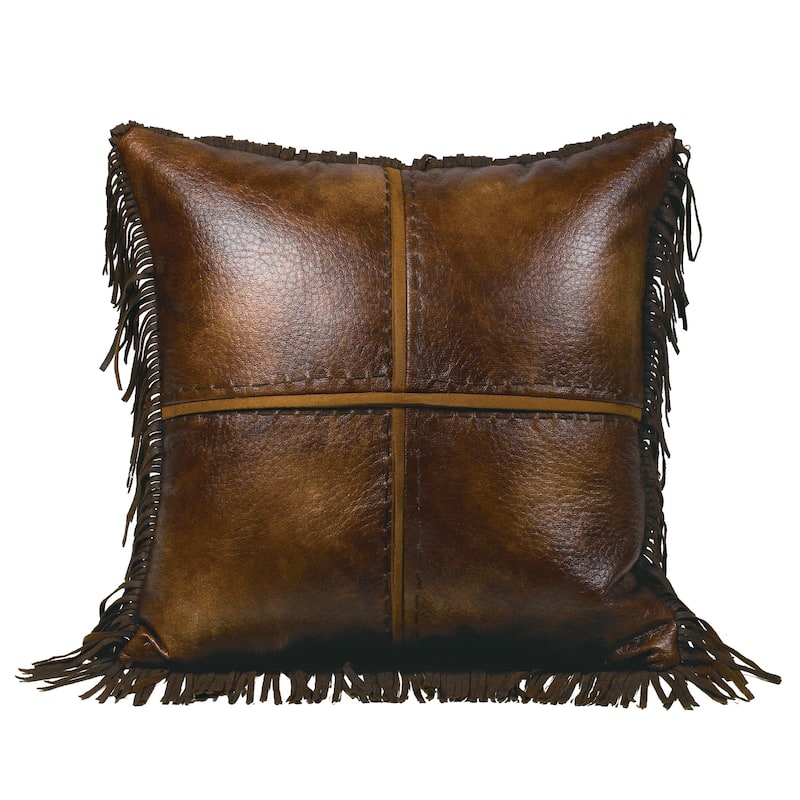 Paseo Road by HiEnd Accents Austin Cross Stitched Faux Leather Throw Pillow, 18" x 18"