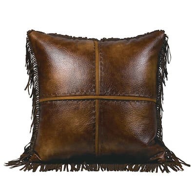 Paseo Road by HiEnd Accents Austin Cross Stitched Faux Leather Throw Pillow, 18" x 18"