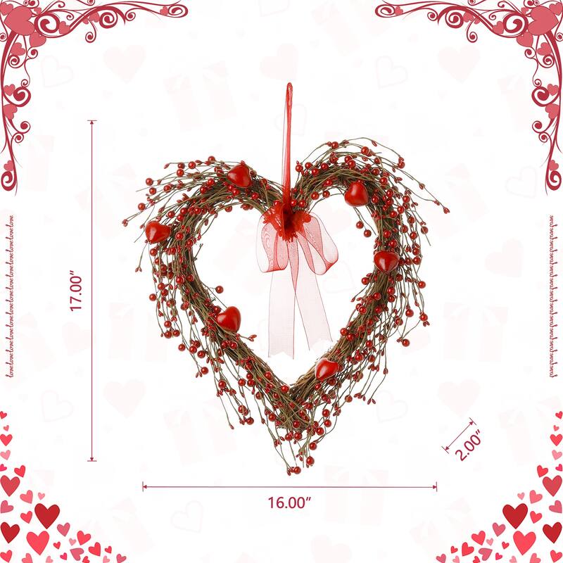 Glitzhome Valentine's Berry Heart or Round Wreath Hanging Decor