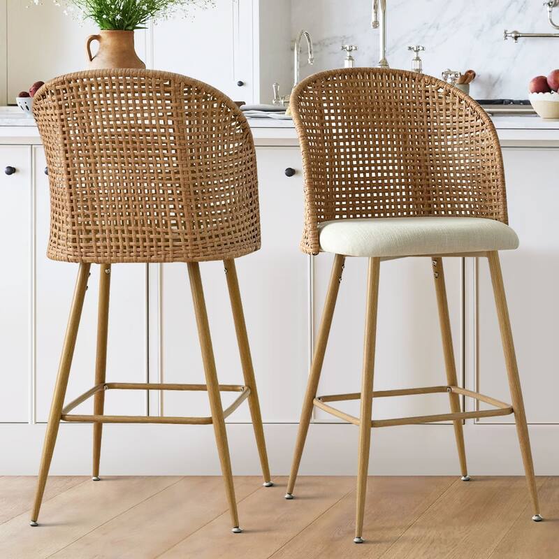 29" Upholstered Arm Height Bar Stools (Set of 2) - Beige