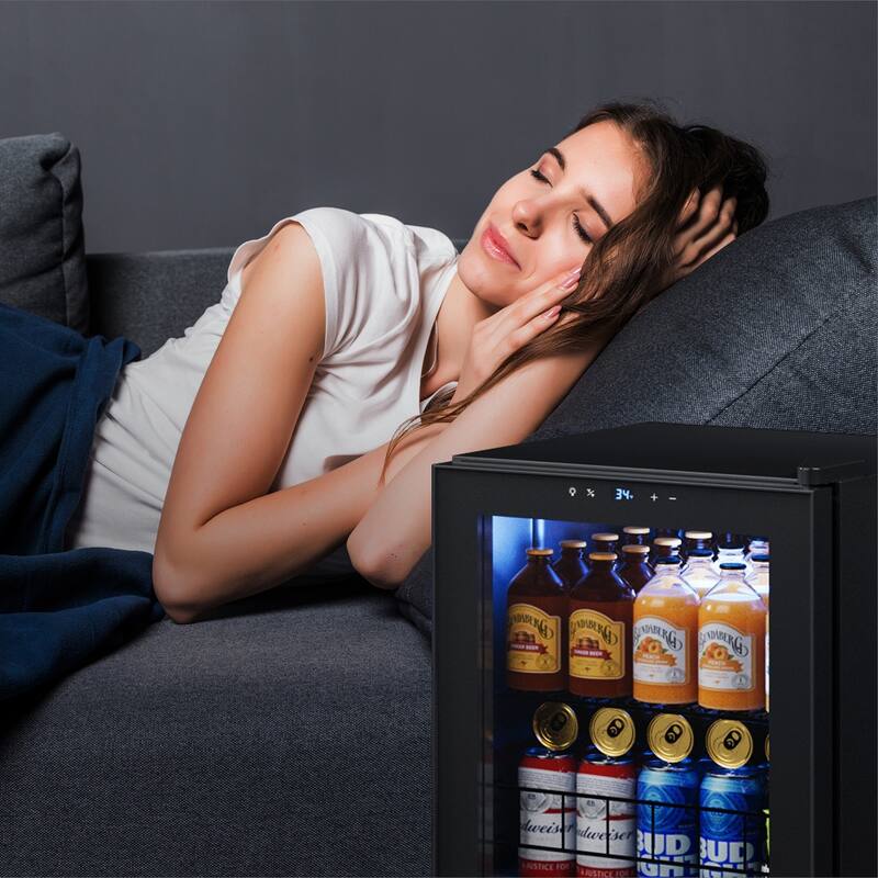 Yeego 1.62 Cu.Ft Beverage Cooler with Glass Door, LED Light, Adjustable Shelves, Energy-Efficient Mini Fridge